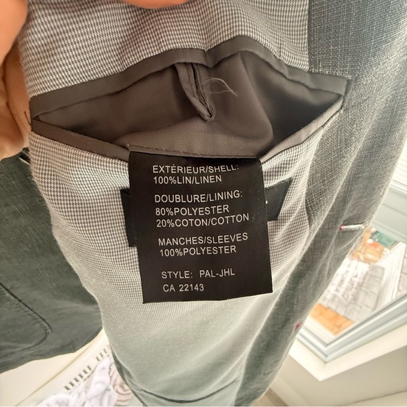 L’Habit 38R Gray 100% Linen Sport Coat Blazer Double Vent Red Contrast Stitching - Picture 7 of 12